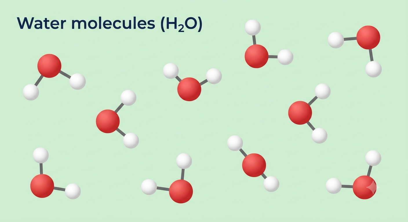 Depiction of molecules of water — hydrogen and oxygen combined in fixed 2:1 ratio