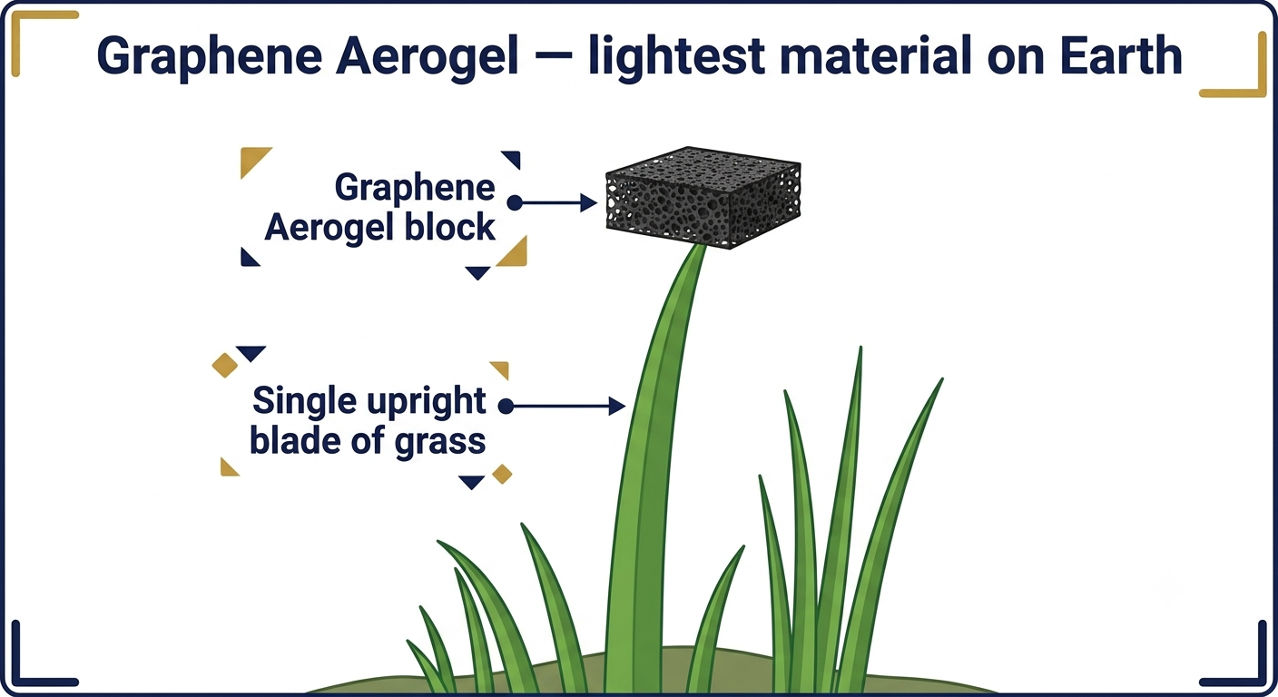 Graphene aerogel — the lightest material on earth resting on a blade of grass
